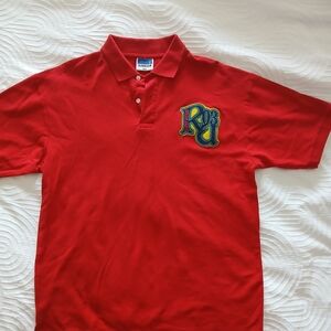 Vintage Red Rugby Polo Shirt with Embroidered Logo